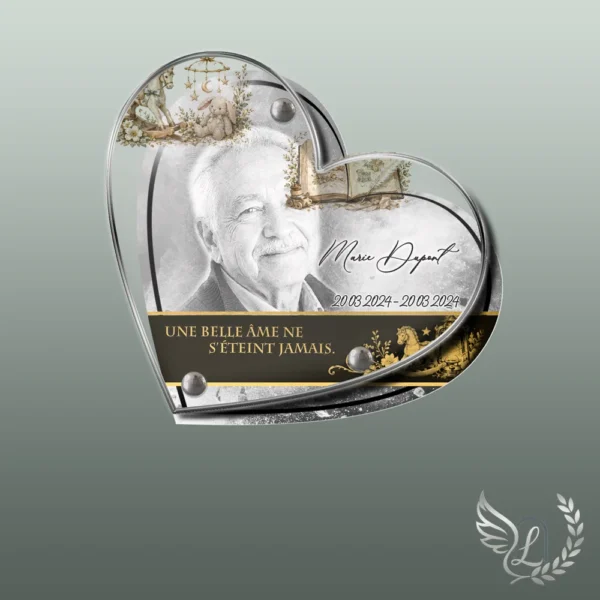 Plaque funéraire cœur enfant collée sur pierre tombale, double-face professionnel inclus, 1er sous-décor du thème