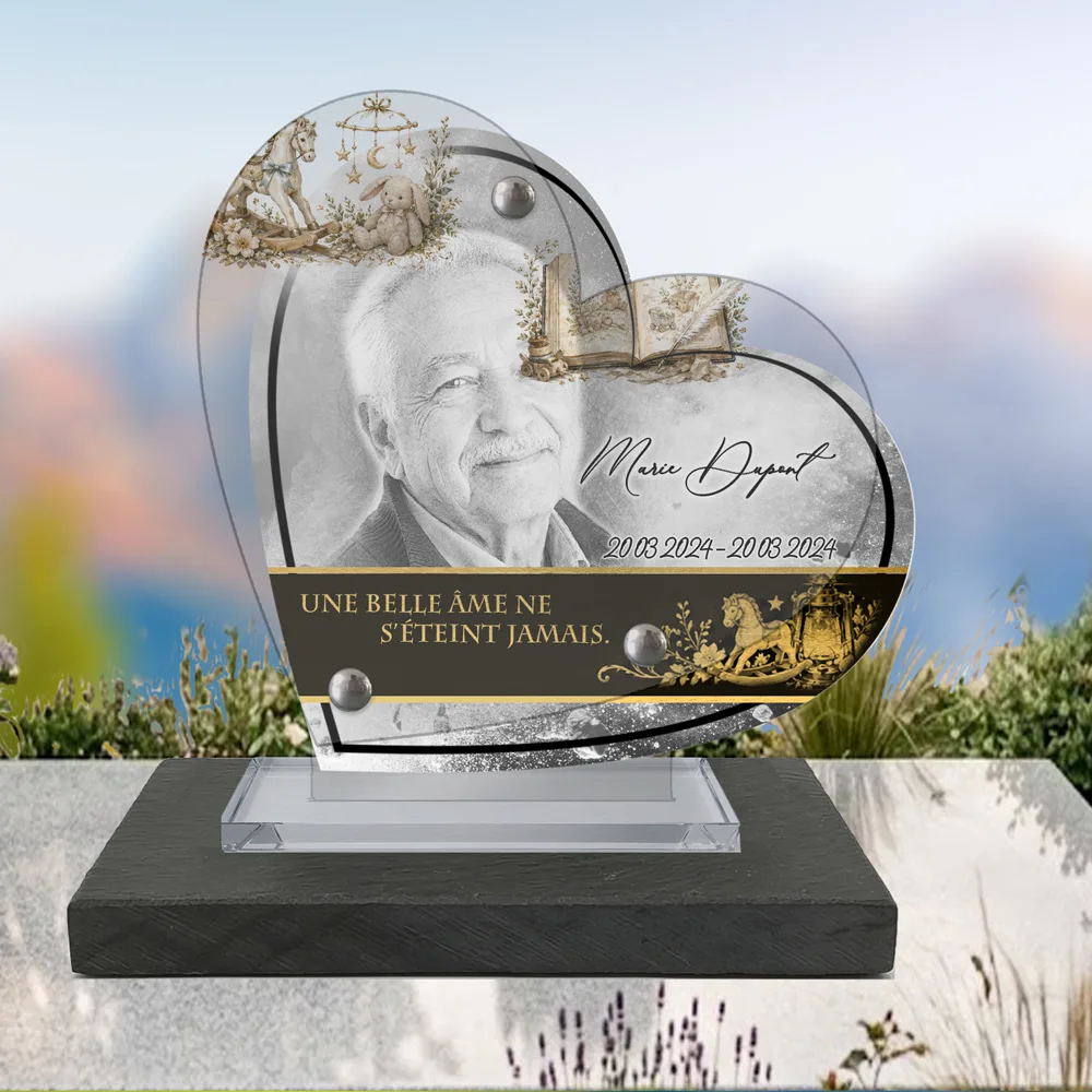 Plaque Cœur Enfant à poser sur socle ardoise du Brésil