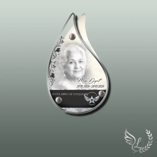 Plaque funéraire flamme enfant collée sur pierre tombale, double-face professionnel inclus, 1er sous-décor du thème