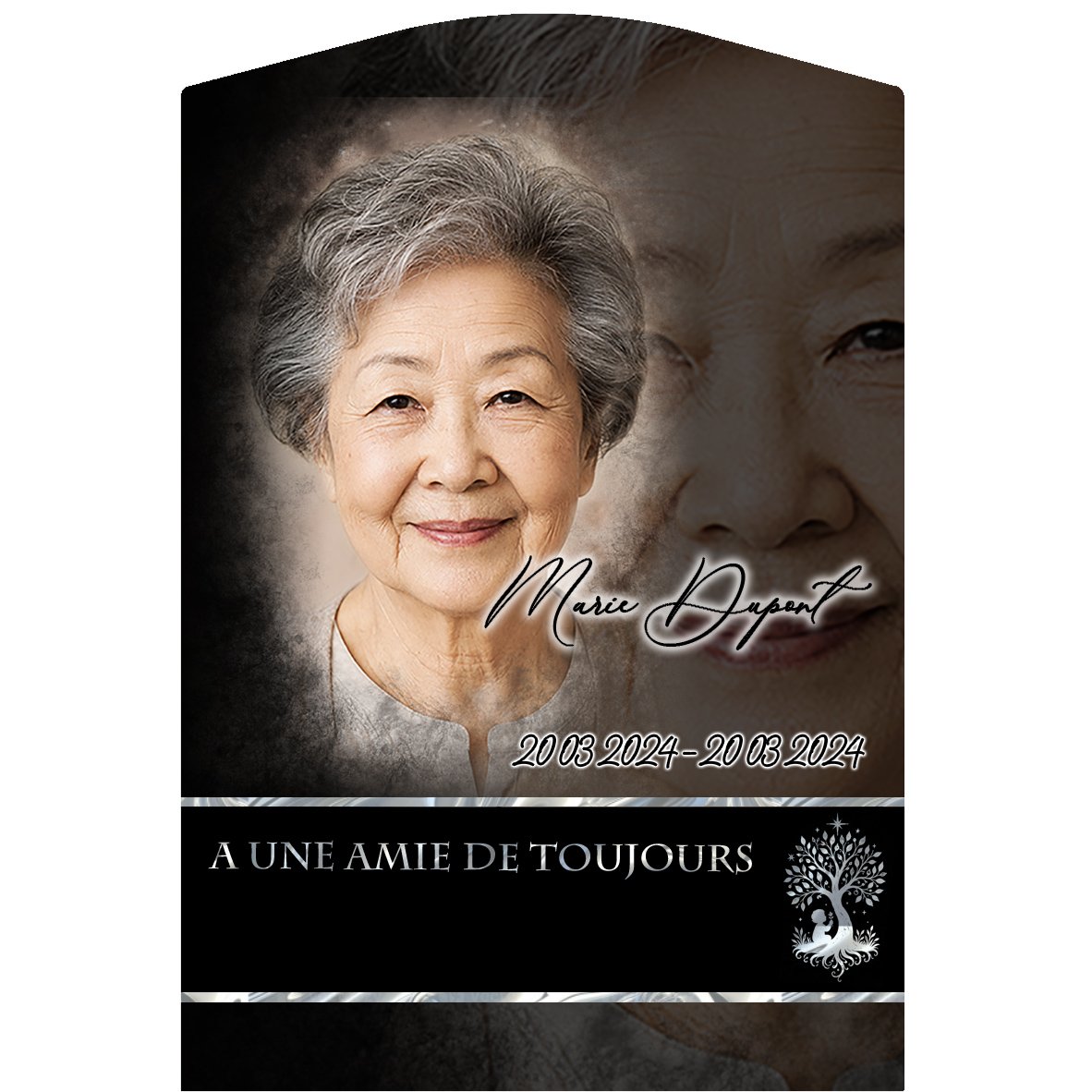 Plaque Stèle Enfant effet Crayon, ambiance complète portrait + fond
