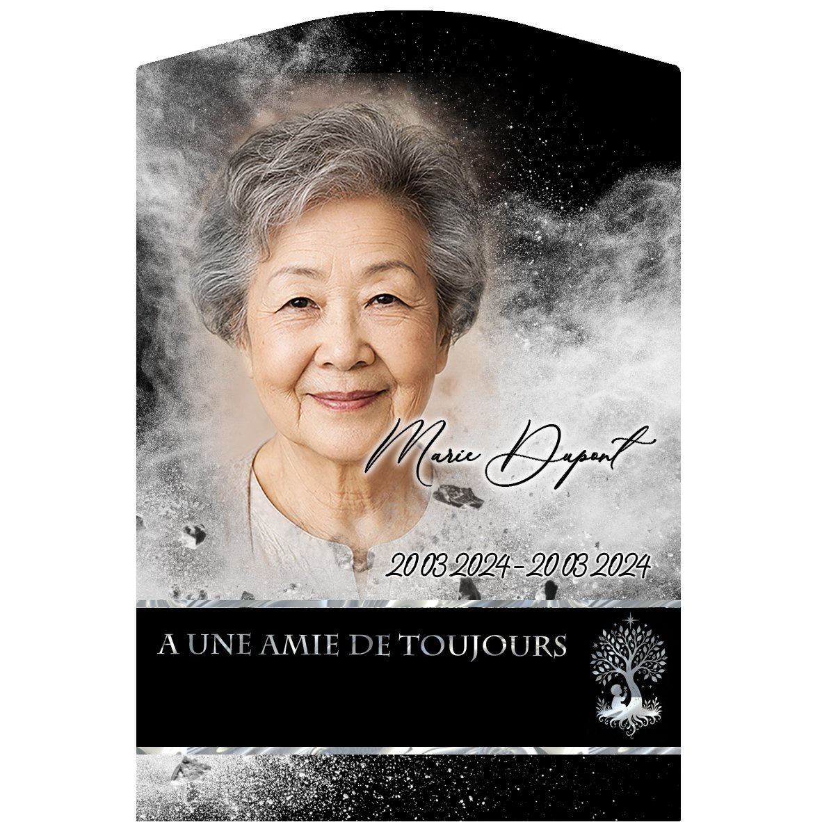 Plaque Stèle Enfant effet Éclat, ambiance complète portrait + fond