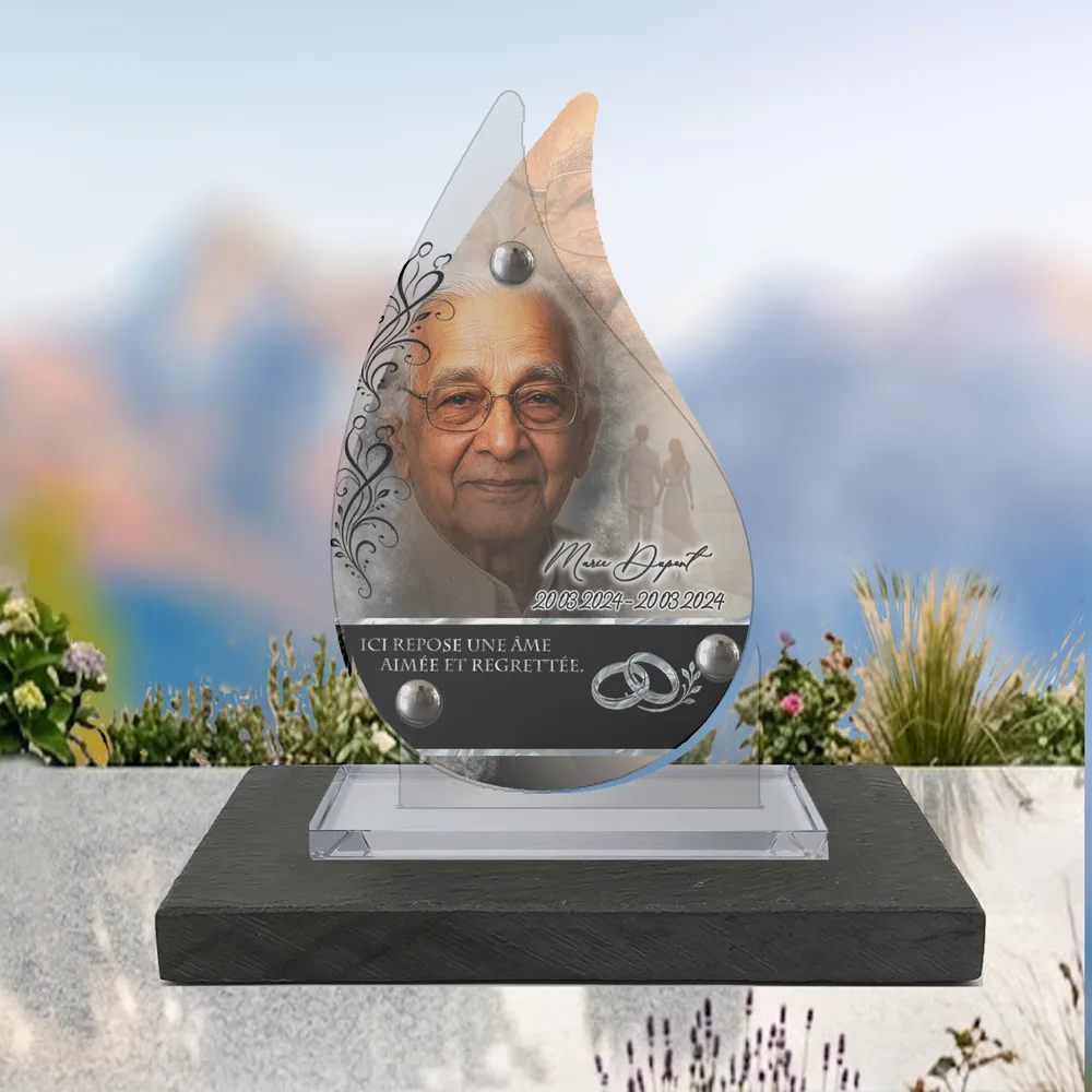 Plaque Flamme Couple à poser sur socle ardoise du Brésil