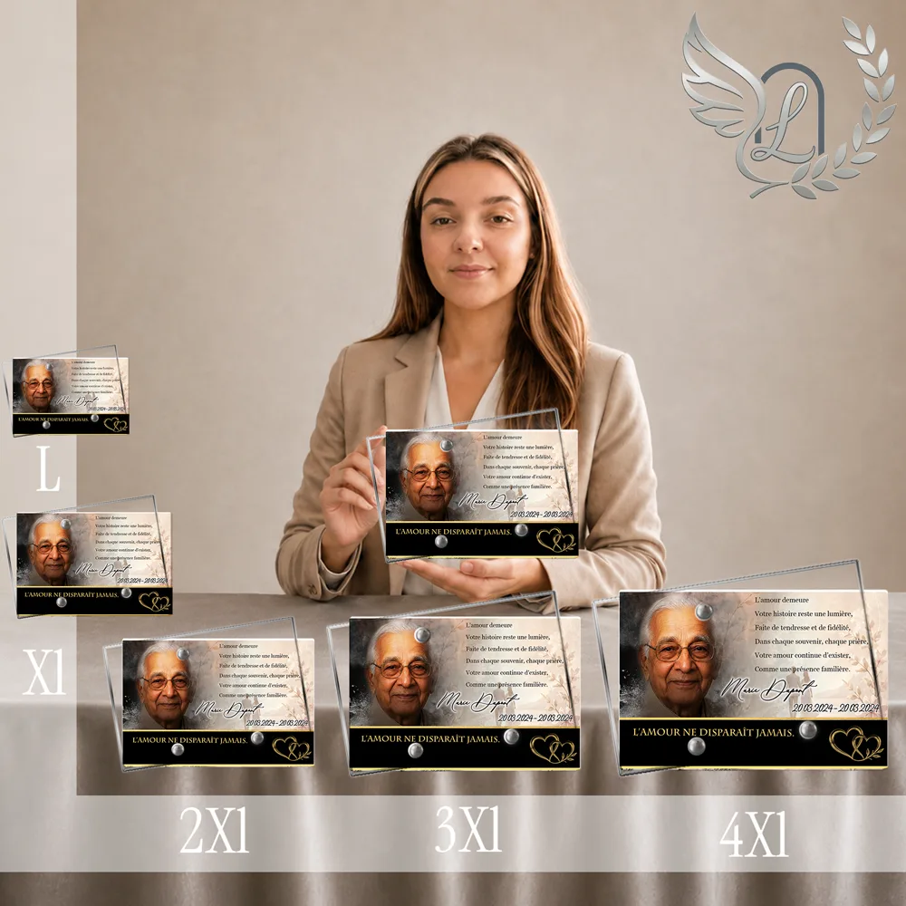 Plaque Panoramique Couple — lefuneraire.com Plaque funéraire Couple Panoramique personnalisée, toutes tailles alignées