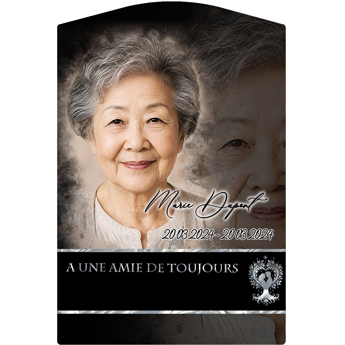 Plaque Stèle Couple effet Crayon, ambiance complète portrait + fond