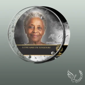Plaque funéraire médaillon rond couple collée sur pierre tombale, double-face professionnel inclus, 1er sous-décor du thème