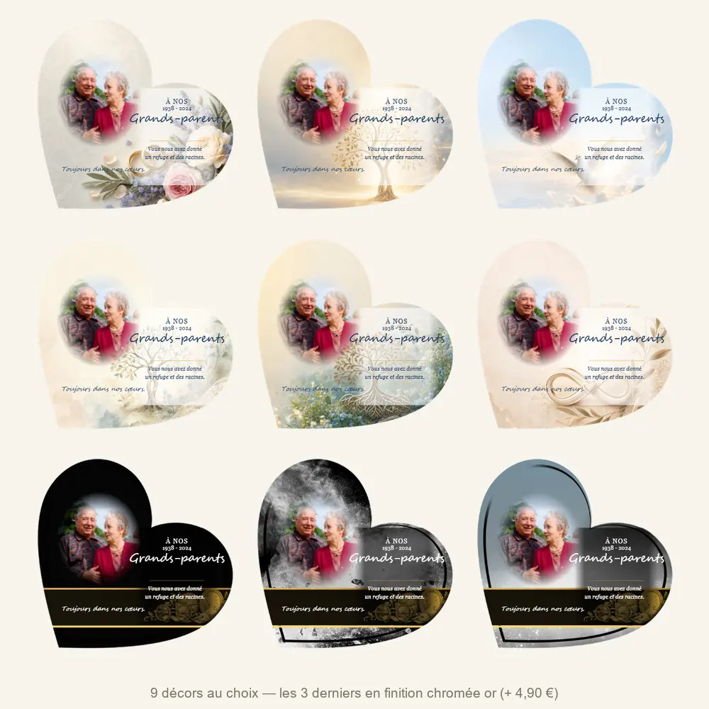Plaque funéraire cœur Grands-parents — neuf décors de fond au choix