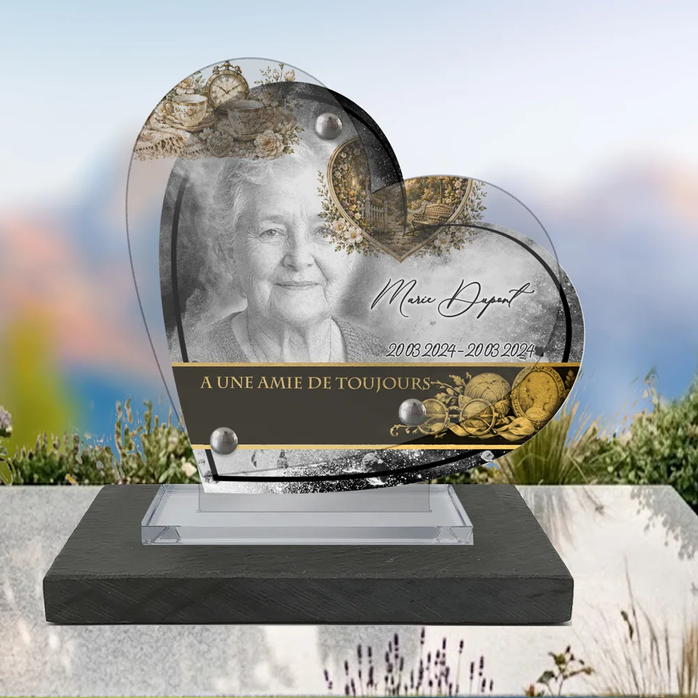 Plaque Cœur Grands-parents à poser sur socle ardoise du Brésil