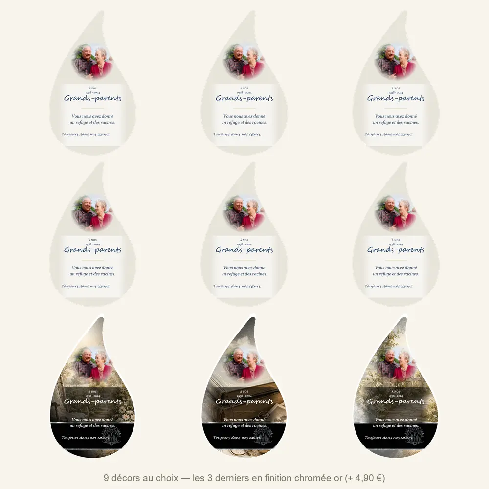 Plaque funéraire flamme Grands-parents — neuf décors de fond au choix