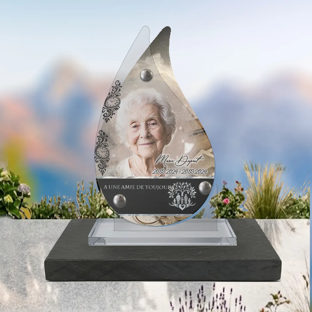 Plaque Flamme Grands-parents à poser sur socle ardoise du Brésil