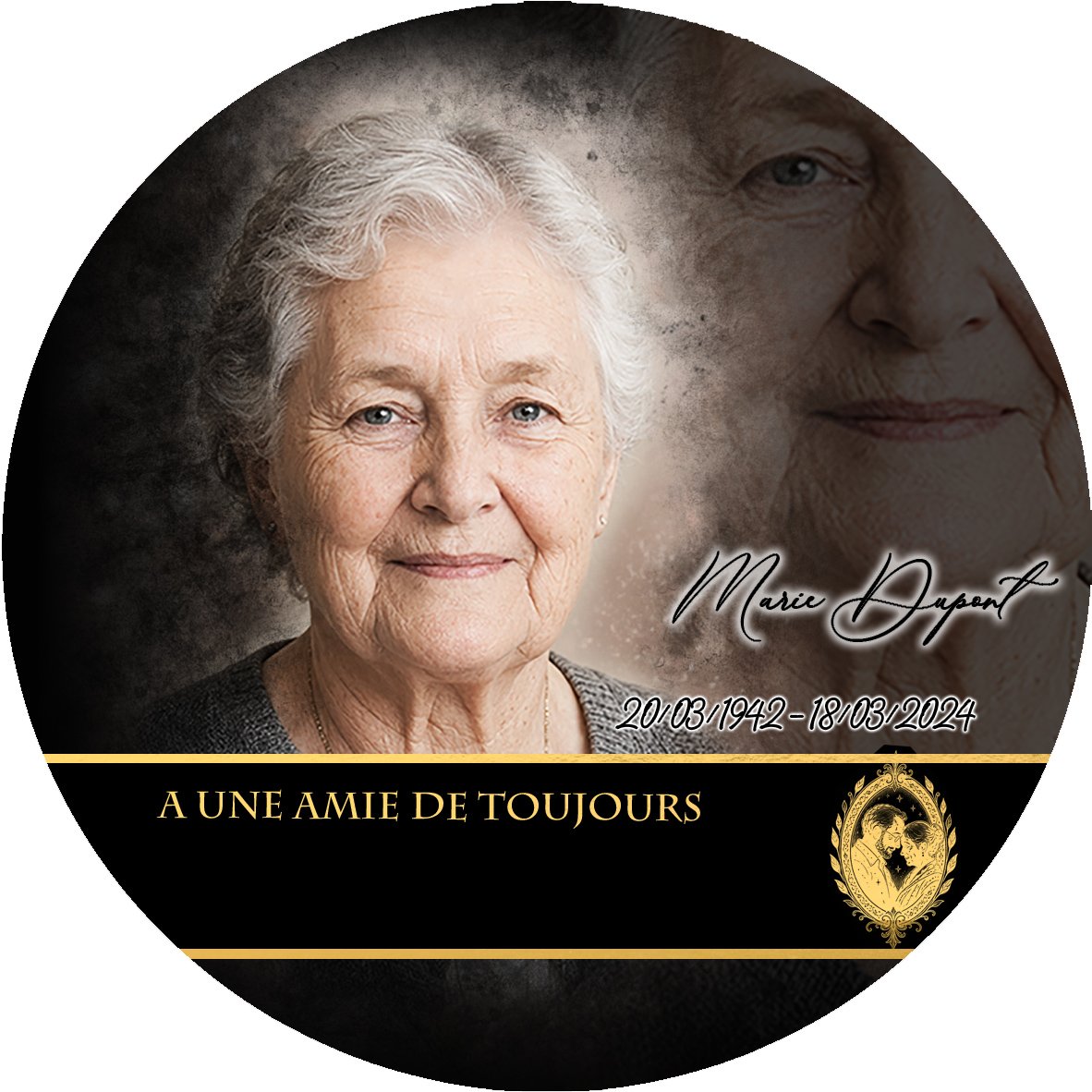 Plaque Circulaire Grands-parents effet Crayon, ambiance complète portrait + fond