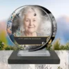 Plaque funéraire médaillon rond grands-parents posée sur socle ardoise du Brésil, fixation inox, 1er sous-décor