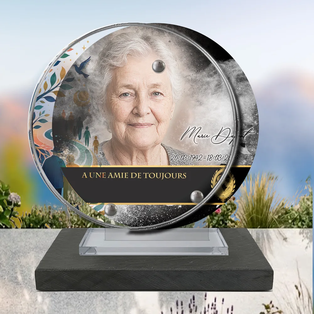 Plaque Circulaire Grands-parents à poser sur socle ardoise du Brésil