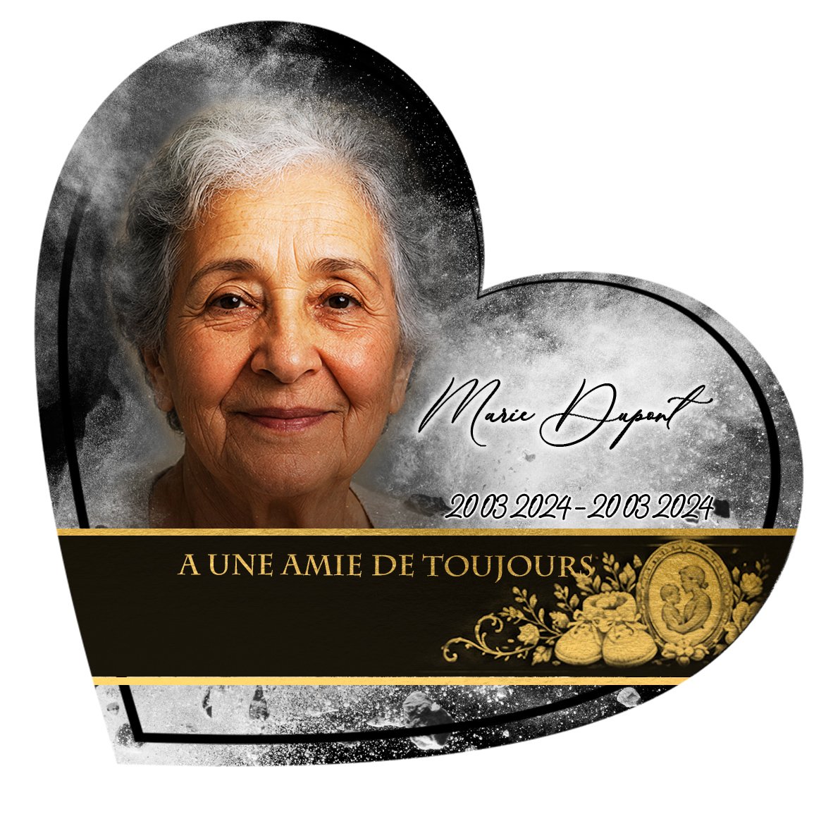 Plaque Cœur Maman-Papa effet Éclat, ambiance complète portrait + fond