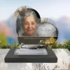 Plaque funéraire cœur maman-papa posée sur socle ardoise du Brésil, fixation inox, 1er sous-décor