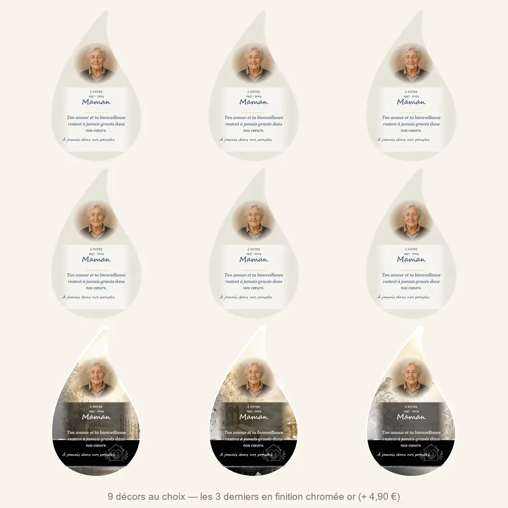 Plaque funéraire flamme Maman-Papa — neuf décors de fond au choix