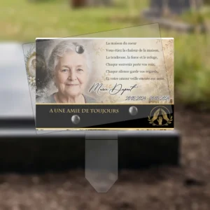 Plaque funéraire panoramique maman-papa plantée par appendice plexiglas, sol meuble ou pot, 1er sous-décor