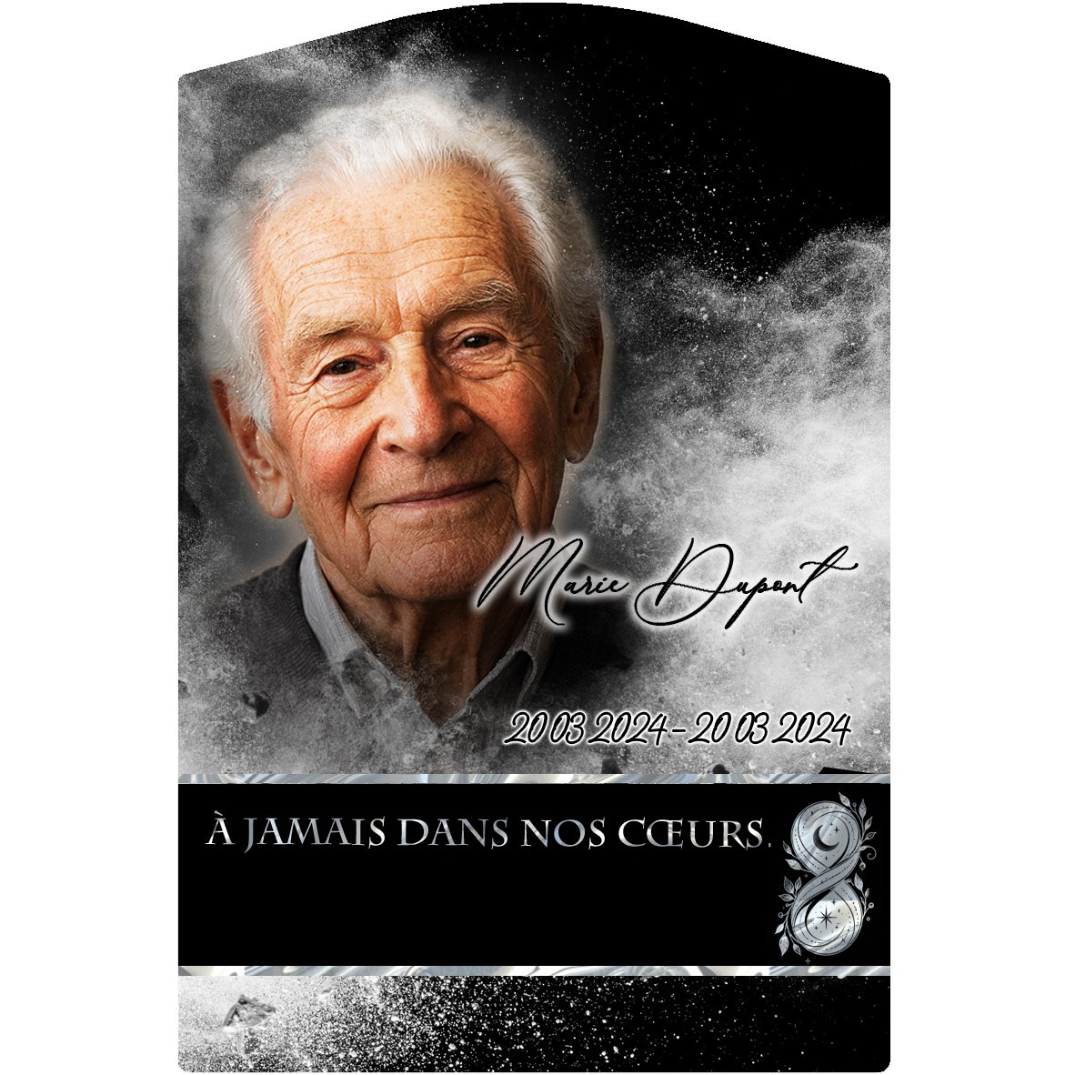 Plaque Stèle Maman-Papa effet Éclat, ambiance complète portrait + fond