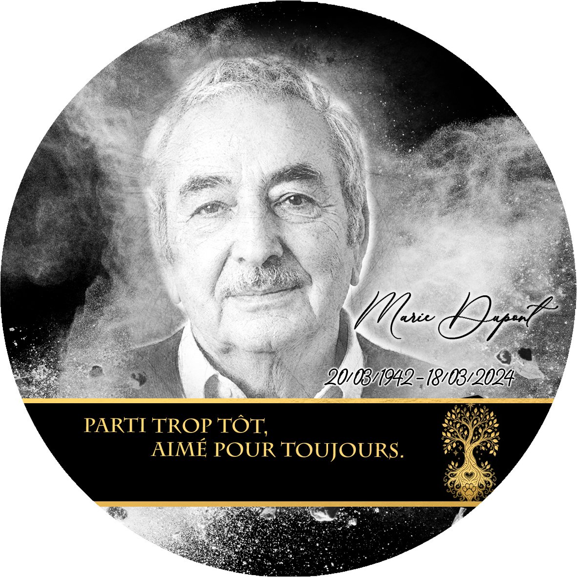 Plaque Circulaire Maman-Papa effet Éclat, ambiance complète portrait + fond
