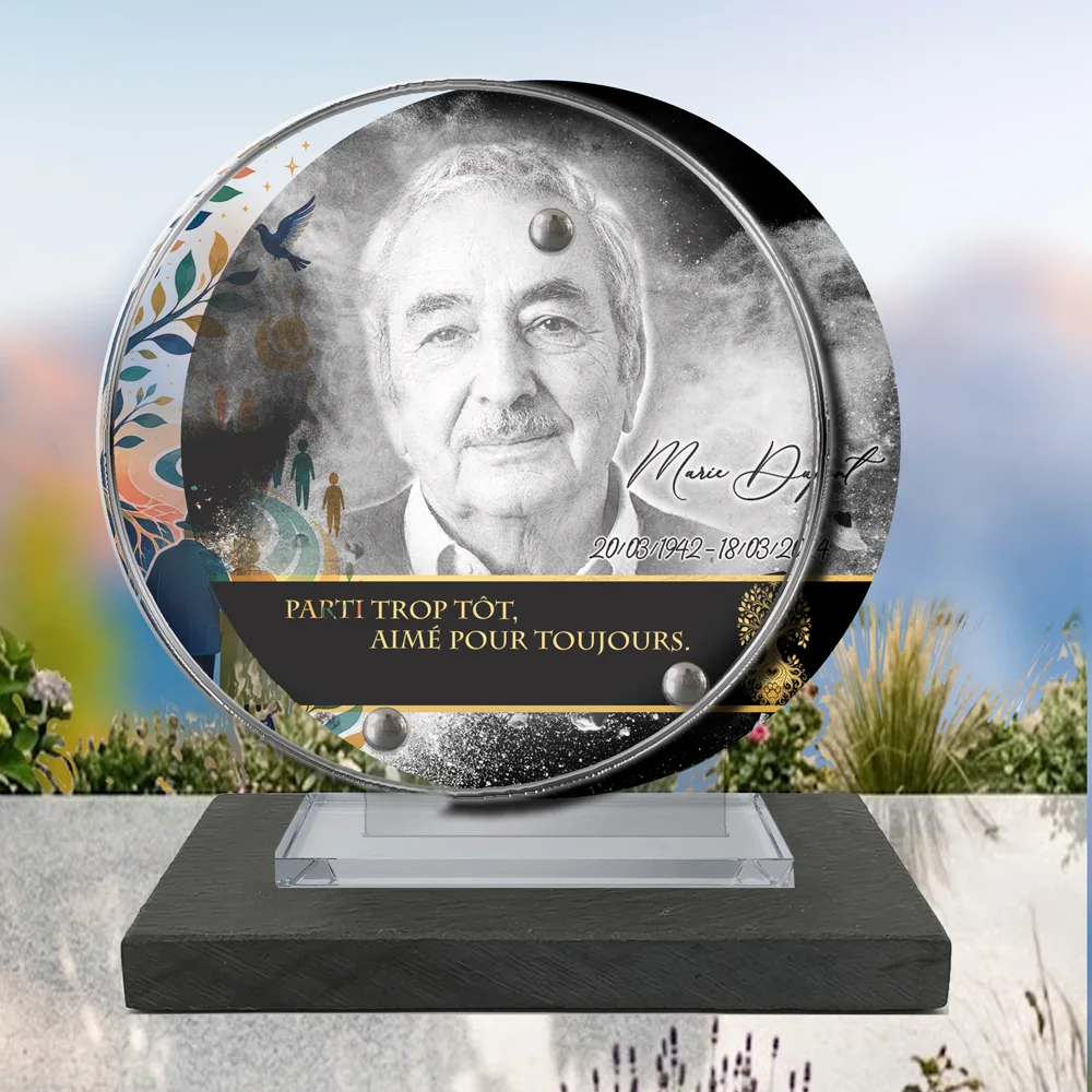 Plaque Circulaire Maman-Papa à poser sur socle ardoise du Brésil