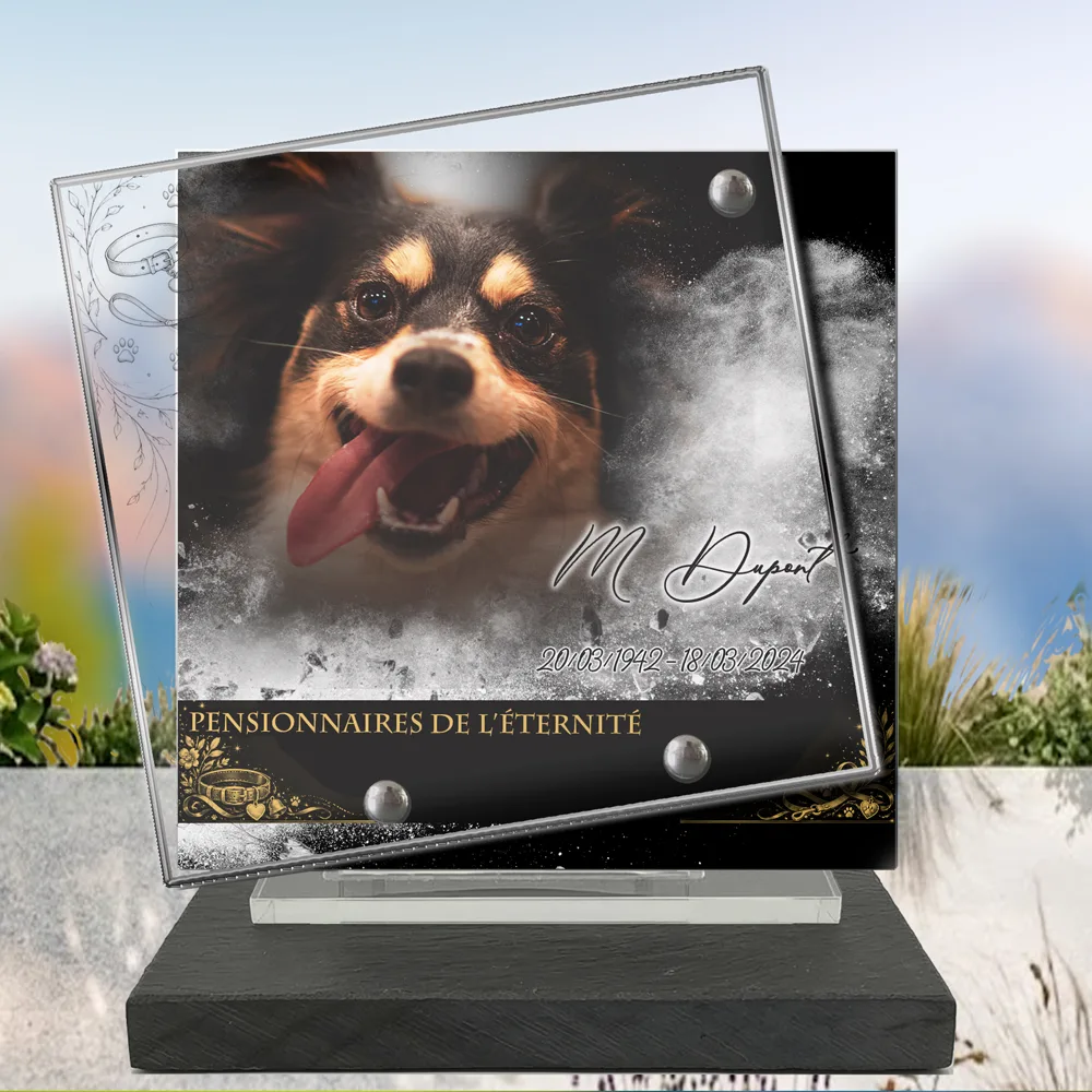 Plaque Carré Animal de compagnie à poser sur socle ardoise du Brésil