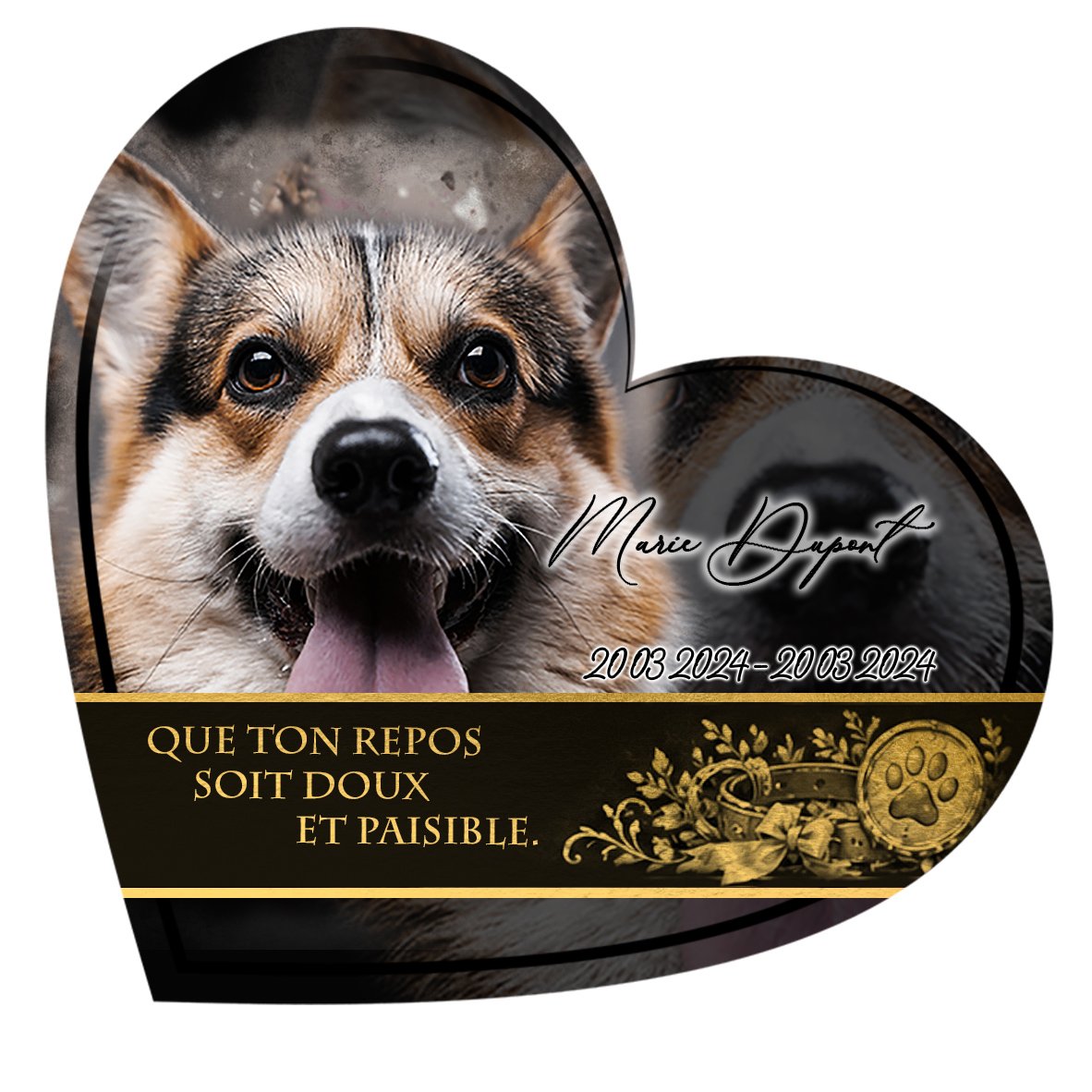 Plaque Cœur Animal de compagnie effet Crayon, ambiance complète portrait + fond