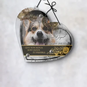 Plaque funéraire cœur animal de compagnie suspendue par cordelette, kit de fixation inclus, 1er sous-décor