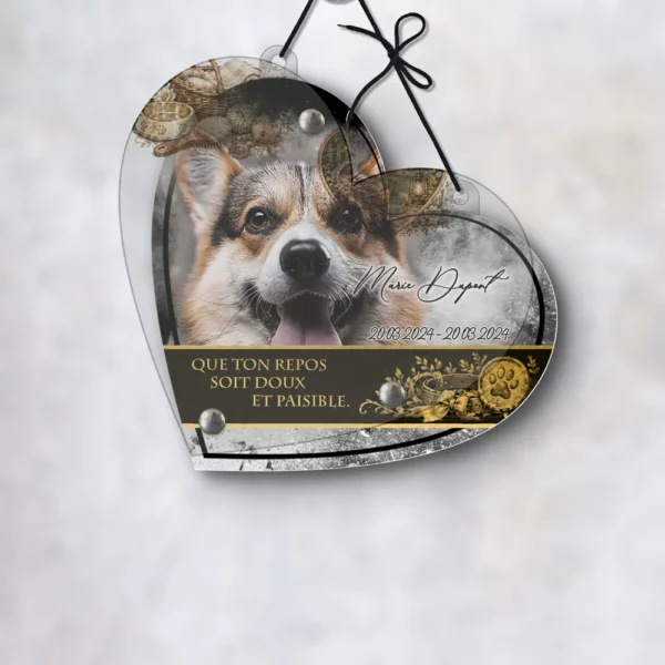Plaque funéraire cœur animal de compagnie suspendue par cordelette, kit de fixation inclus, 1er sous-décor