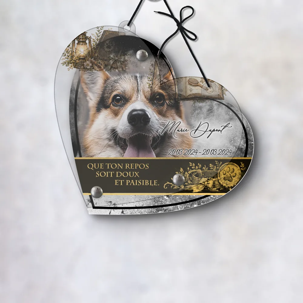 plaque funeraire animal coeur motif 2 suspendu