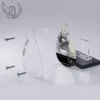 Plaque funéraire flamme animal de compagnie en vue éclatée : assemblage 5 couches plexiglas, entretoises chromées, dibond aluminium, vis inox 316