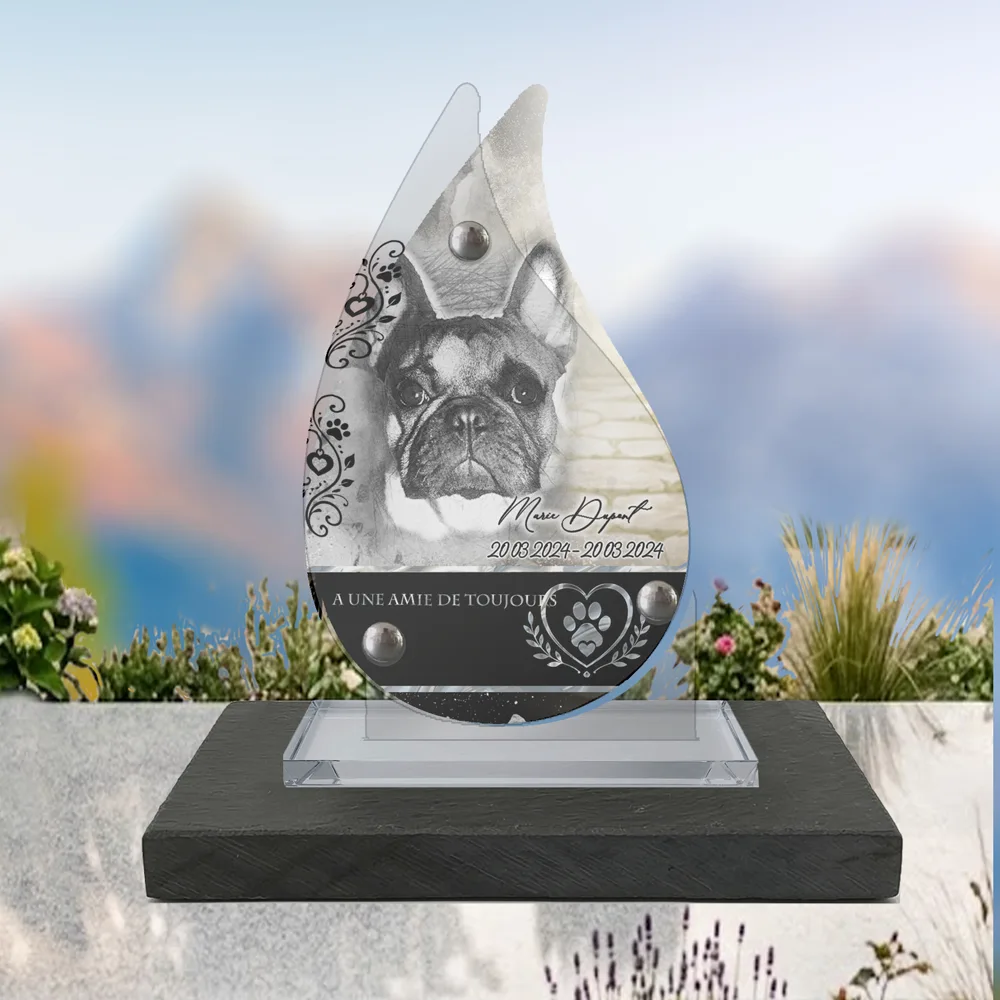 Plaque Flamme Animal de compagnie à poser sur socle ardoise du Brésil