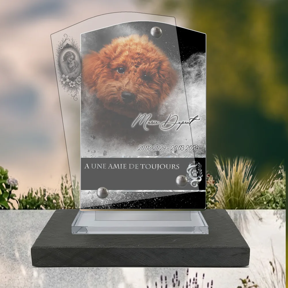 Plaque Stèle Animal de compagnie à poser sur socle ardoise du Brésil