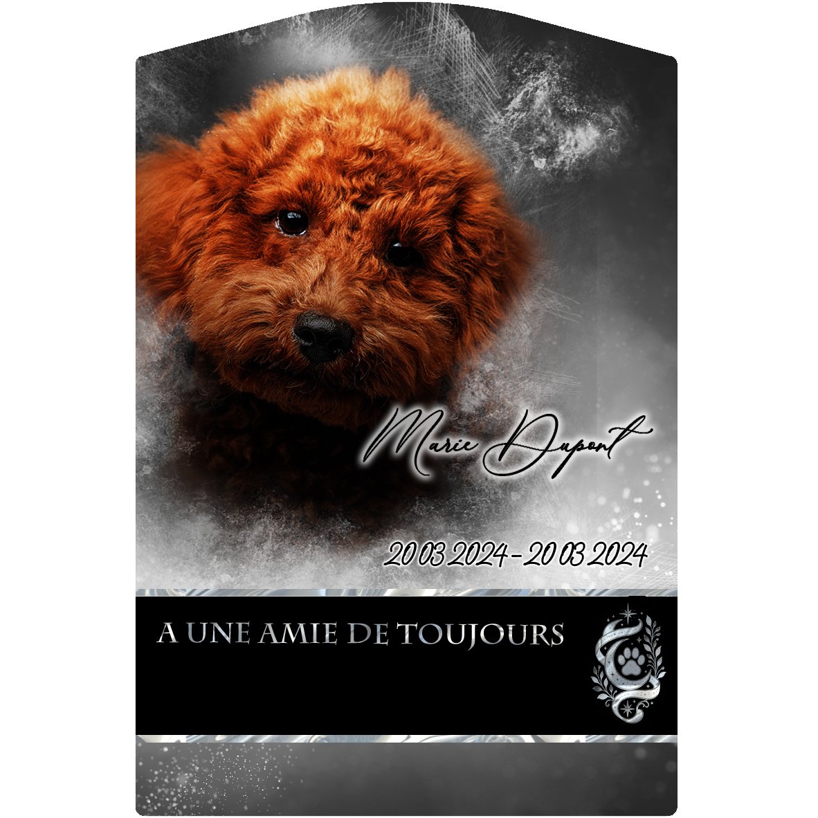 Plaque Stèle Animal de compagnie effet Pastel, ambiance complète portrait + fond