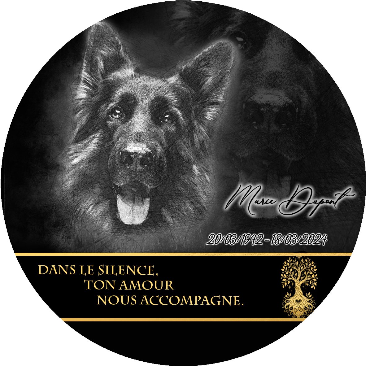 Plaque Circulaire Animal de compagnie effet Crayon, ambiance complète portrait + fond